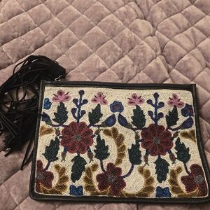 Embroidered Floral Clutch with Tassel